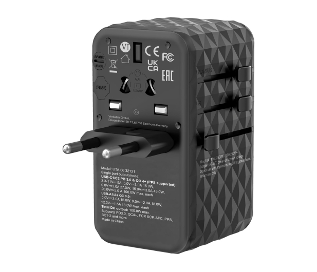 Verbatim Uniwersalny adapter podróżny UTA-06 GaN III USB-C PD 100W QC - 1206082 - zdjęcie 4